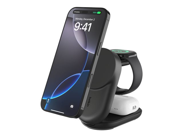 Belkin UltraCharge QI2 3-in-1 Foldable Charging Stand 25W, Black