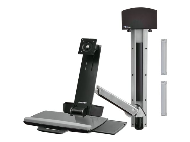 Ergotron StyleView - Mounting kit (handle, mouse holder, 2 track covers, 2 cable channels, wrist rest, barcode scanner holder, wall CPU mount, adjustable monitor arm, wall track 34\", CPU and arm track mount bracket kits, keyboard tray with left/right mouse tray, combo arm, VESA mount, medium CPU holder) - Constant Force Technology - for LCD display / PC equipment - sit-stand combo system - aluminium, high-grade plastic - polished aluminium - screen size: up to 24\"