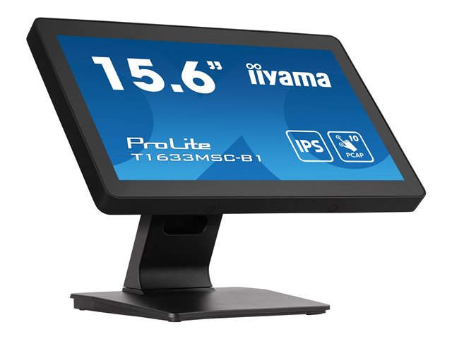 iiyama ProLite T1633MSC-B1 - LED monitor - 15.6\" - touchscreen - 1920 x 1080 Full HD (1080p) @ 60 Hz - IPS - 450 cd/m² - 1000:1 - 5 ms - HDMI, DisplayPort - speakers - black, matte finish