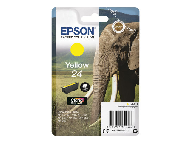 Epson 24 - 4.6 ml - yellow - original - ink cartridge - for Expression Photo XP-55, 750, 760, 850, 860, 950, 960, 970, Expression Premium XP-750, 850