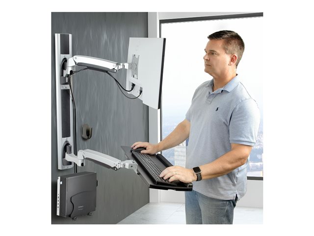 StarTech.com Wall Mount Workstation, VESA Mount For 32\" Monitors (22lb/10kg), Fully Articulating Arms For Single Monitor Mount & Keyboard Tray, Includes Desktop Computer/PC Bracket - Ergonomic Standing Desk (2PASTSC-WALL-MOUNT) - Mounting kit - works