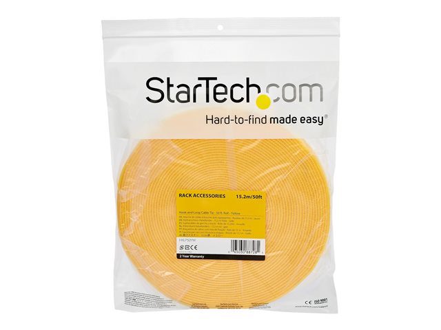 StarTech.com 50ft Hook and Loop Roll, Cut-to-Size Reusable Cable Ties, Bulk Industrial Wire Fastener Tape/Adjustable Fabric Wraps Yellow/Resuable Self Gripping Cable Management Straps - Adjustable Loop Ties (HKLP50YW) - Hook & loop fastener - 15.24 m - yellow - for P/N: HKLP50, HKLP50BL, HKLP50GN, HKLP50RD