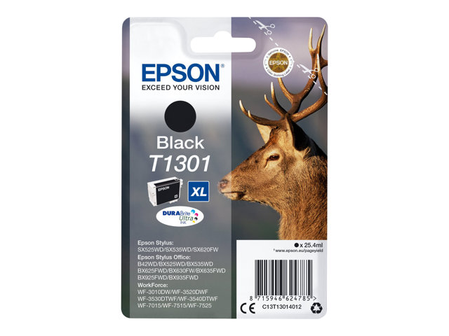 Epson T1301 - 25.4 ml - XL size - black - original - blister - ink cartridge - for Stylus Office BX630, BX635, BX935, WorkForce WF-3010, 3520, 3530, 3540, 7015, 7515, 7525