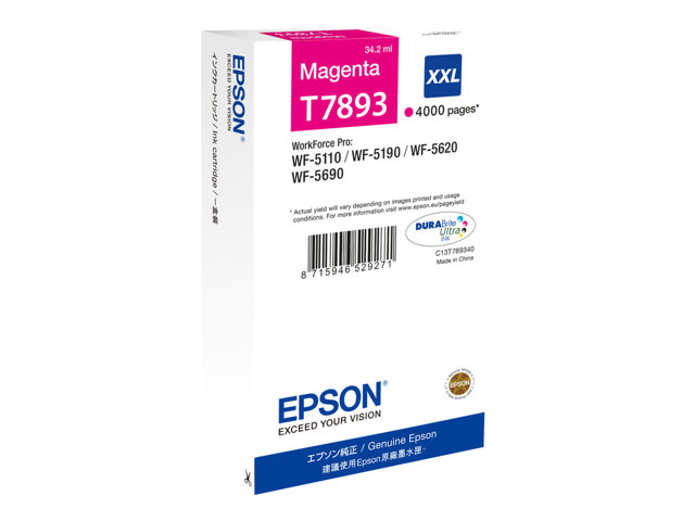 Epson T7893 - 34.2 ml - XXL size - magenta - original - print cartridge - for WorkForce Pro WF-5110DW, WF-5190DW, WF-5190DW BAM, WF-5620DWF, WF-5690DWF, WF-5690DWF BAM