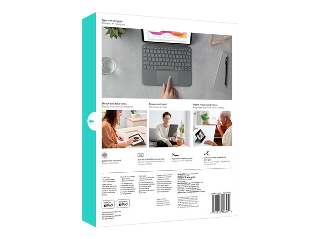 Logitech Combo Touch - Keyboard and folio case - with trackpad - backlit - Apple Smart connector - QWERTY - Spanish - oxford grey - for Apple 10.9-inch iPad Air (4th generation, 5th generation)