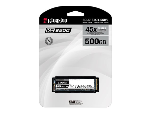 Kingston KC2500 - SSD - encrypted - 500 GB - internal - M.2 2280 - PCIe 3.0 x4 (NVMe) - 256-bit AES-XTS - Self-Encrypting Drive (SED), TCG Opal Encryption 2.0