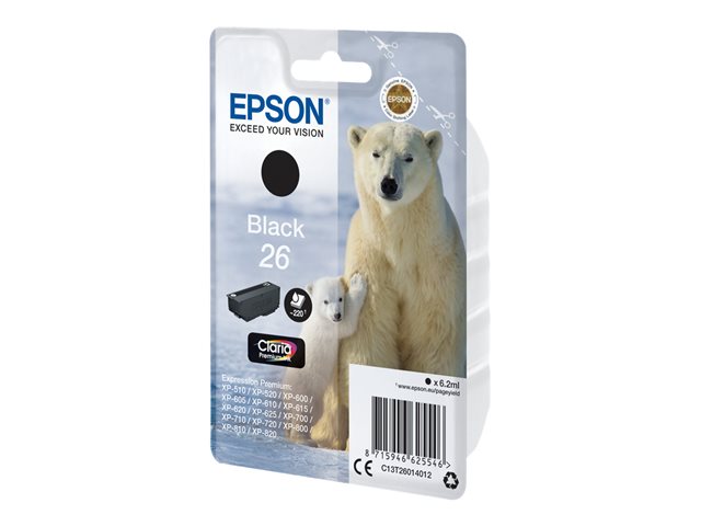 Epson 26 - 6.2 ml - black - original - ink cartridge - for Expression Premium XP-510, 520, 600, 605, 610, 615, 620, 625, 700, 710, 720, 800, 810, 820