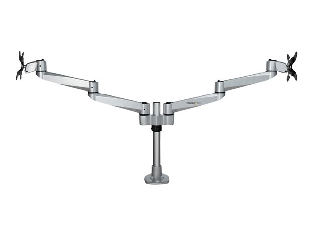 StarTech.com Desk Mount Dual Monitor Arm, Premium Articulating Monitor Arm, up to 27\" VESA Mount Displays, Height Adjustable Monitor Mount, Rotating/Swivel/Tilt, Desk Clamp/Grommet, Silver - Easy & Quick Assembly (ARMDUALPS) - Mounting kit - adjustable arm - for 2 LCD displays - aluminium - silver - screen size: 13\"-27\" - desk-mountable - TAA Compliant