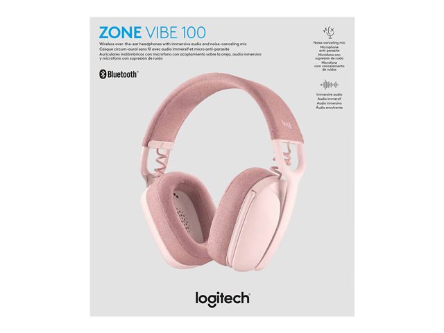 Logitech Zone Vibe 100 - Headset - full size - Bluetooth - wireless - rose