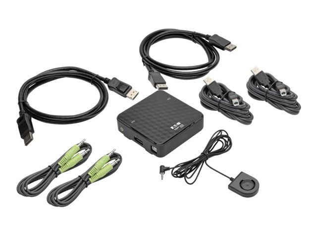2-Port DisplayPort KVM Switch 4K 60 Hz with Audio Cables and USB Peripheral Sharing