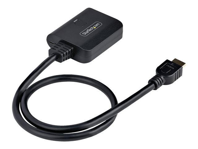 StarTech.com 2-Port HDMI Splitter, 4K 60Hz HDMI 2.0 Video, 4K HDMI Splitter 1 In 2 Out, 1x2 HDMI Display/Output Splitter, HDR/HDCP - 20in (50cm) Built-in HDMI Cable, Powered via USB or Included Power Supply (HDMI-SPLITTER-4K60UP) - Video/audio splitter - desktop