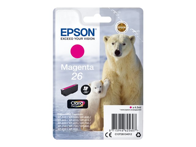 Epson 26 - 4.5 ml - magenta - original - ink cartridge - for Expression Premium XP-510, 520, 600, 605, 610, 615, 620, 625, 700, 710, 720, 800, 810, 820