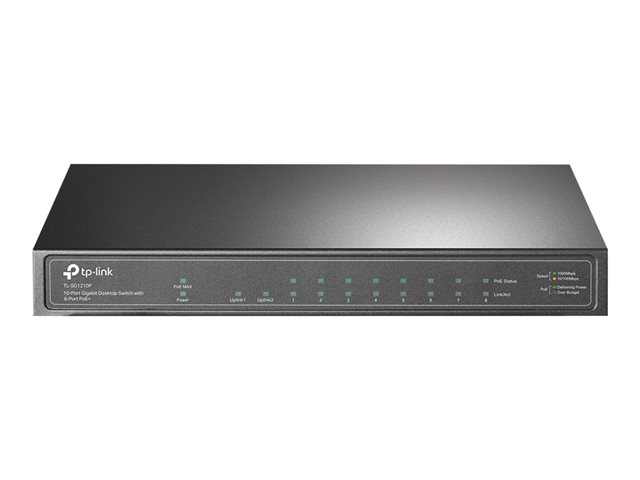 TP-Link TL-SG1210P - Switch - unmanaged - 8 x 10/100/1000 (PoE+) + 1 x 10/100/1000 (uplink) + 1 x Gigabit SFP (uplink) - desktop - PoE+ (63 W)
