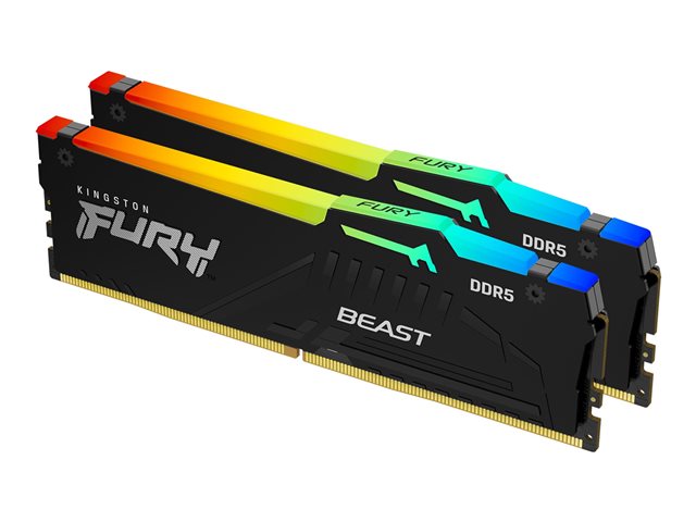 Kingston FURY Beast RGB - DDR5 - kit - 16 GB: 2 x 8 GB - DIMM 288-pin - 6000 MHz / PC5-48000 - CL30 - 1.4 V - unbuffered - on-die ECC - black
