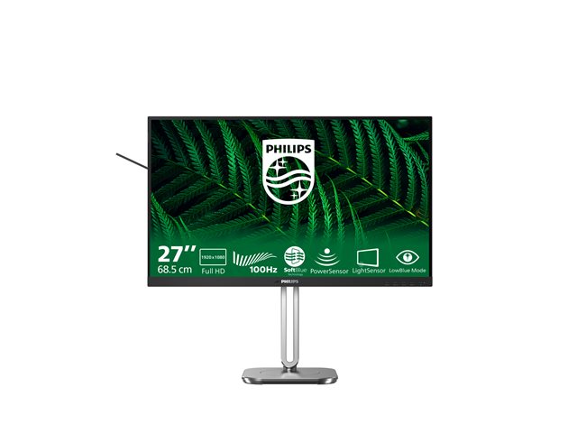 Philips 27B2G5200 - LED monitor - 27\" - 1920 x 1080 Full HD (1080p) @ 100 Hz - IPS - 1500:1 - HDMI, VGA, DisplayPort - speakers - silver, charcoal