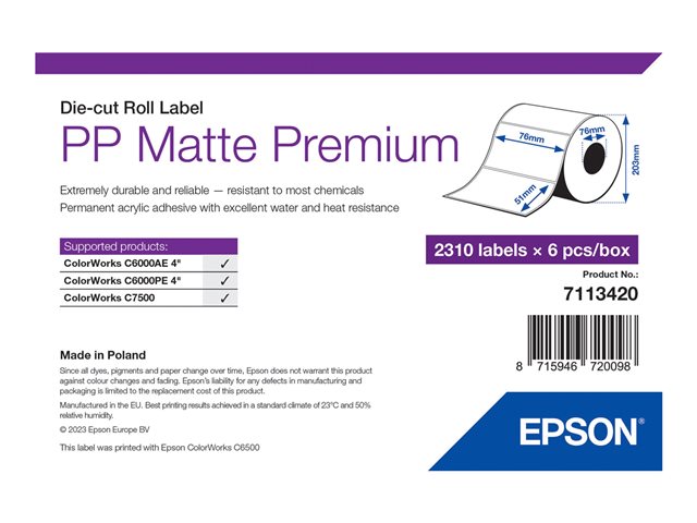 PP Matte Label Prem Die-cut Roll 76x51mm