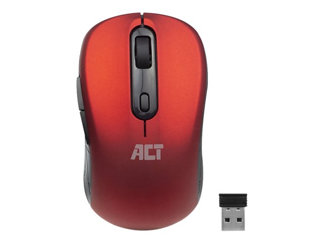Muis - rechts- en linkshandig - optisch - 4 knoppen - draadloos - 2.4 GHz - USB draadloze ontvanger - rood - hangdoos