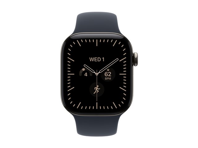 Apple Watch Series 12 GPS + Cellular 42mm Natural Titanium Case with Navy Blue Sport Band - S/M
