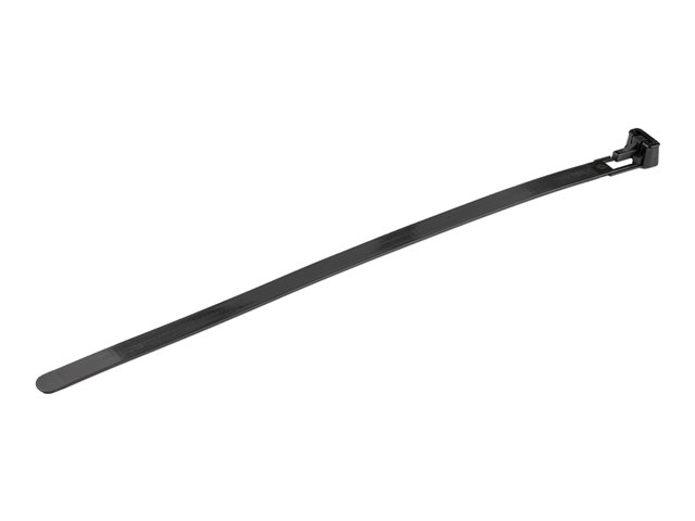 StarTech.com 20cm(8\") Reusable Cable Ties, 7mm(1/4\") wide, 50mm(1-7/8\") Bundle Dia. 22kg(50lb) Tensile Strength, Releasable Nylon Ties, Indoor/Outdoor, 94V-2/UL Listed, 100 Pack, Black - Nylon 66 Plastic - TAA (CBMZTRB8BK) - Cable tie - 20 cm - black - TAA Compliant (pack of 100)