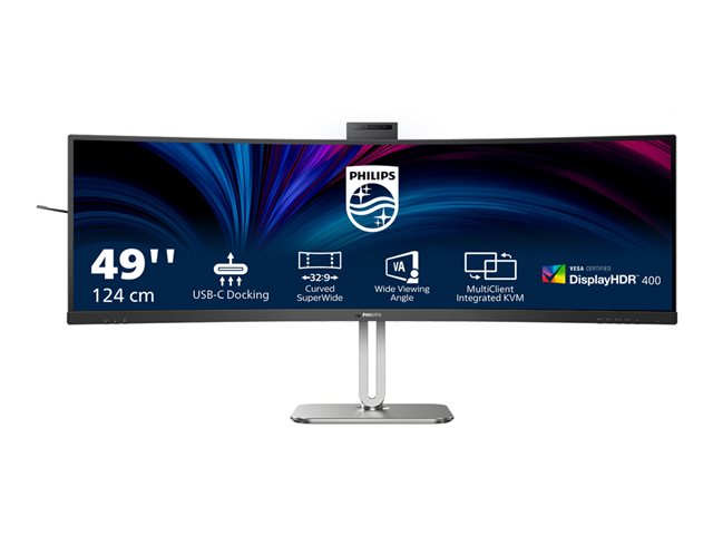 Philips 49B2U5900CH - 5000 Series - LED monitor - curved - USB - 49\" (48.8\" viewable) - 5120 x 1440 Dual Quad HD @ 75 Hz - VA - 400 cd/m² - 3000:1 - DisplayHDR 400 - 4 ms - 2xHDMI, DisplayPort, USB-C - speakers - black