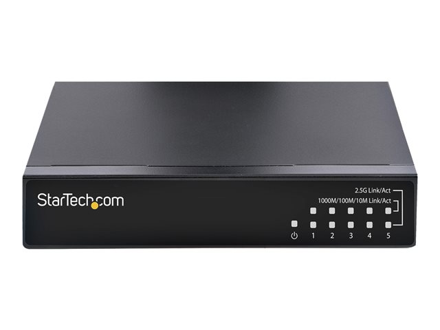 StarTech.com Unmanaged 2.5G Switch, 5 Port Gigabit Switch, 2.5GBASE-T Unmanaged Ethernet Switch, Ethernet Splitter, Din Rail or Wall Mount, Multi-Gigabit, All-Metal, Auto-MDIX, 9K Jumbo - 2.5 Gb Network Switch - Switch - unmanaged - 5 x 10/100/1000/2.5G - wall-mountable, desktop - DC power