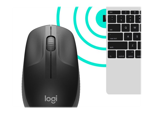 Logitech M190 - Mouse - optical - 3 buttons - wireless - USB wireless receiver - charcoal