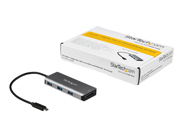 StarTech.com 3 Port 10Gbps USB C Hub with SD Card Reader, 3x USB-A & 1x SD Slot, Portable USB 3.1/3.2 Gen 2 Type C Adapter Hub, Laptop Hub, USB Bus Powered, Thunderbolt 3 Compatible - Windows/macOS/Linux (HB31C3ASDMB) - Hub - 1 x USB-C + 3 x USB 3.1 - desktop - for P/N: PEXUSB321C