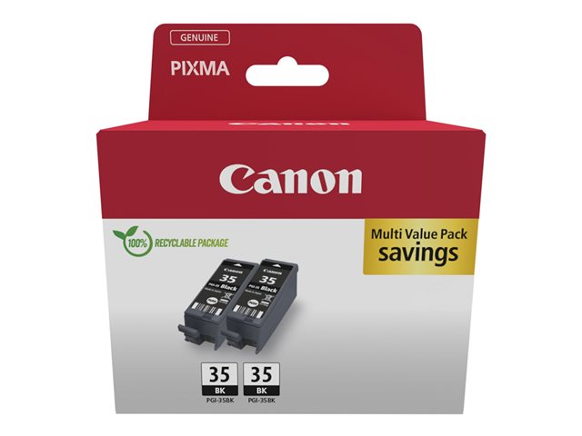 Canon PGI-35BK Twin Pack - 2-pack - 9.3 ml - black - original - hanging box - ink tank - for PIXMA iP100 with battery, iP110, iP110w, TR150 with Battery Pack