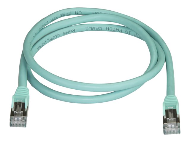 StarTech.com 1m CAT6A Ethernet Cable, 10 Gigabit Shielded Snagless RJ45 100W PoE Patch Cord, CAT 6A 10GbE STP Network Cable w/Strain Relief, Aqua, Fluke Tested/UL Certified Wiring/TIA - Category 6A - 26AWG (6ASPAT1MAQ) - Patch cable - RJ-45 (M) to RJ