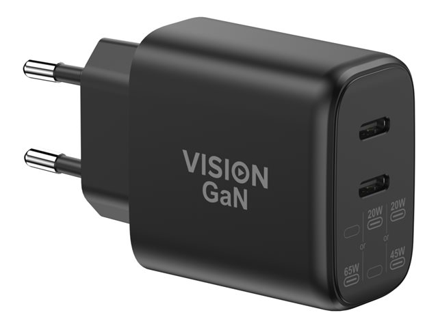 Vision - Power adapter - 65 Watt - 4.05 A - 2 output connectors (USB-C) - MFI Certified - Europe