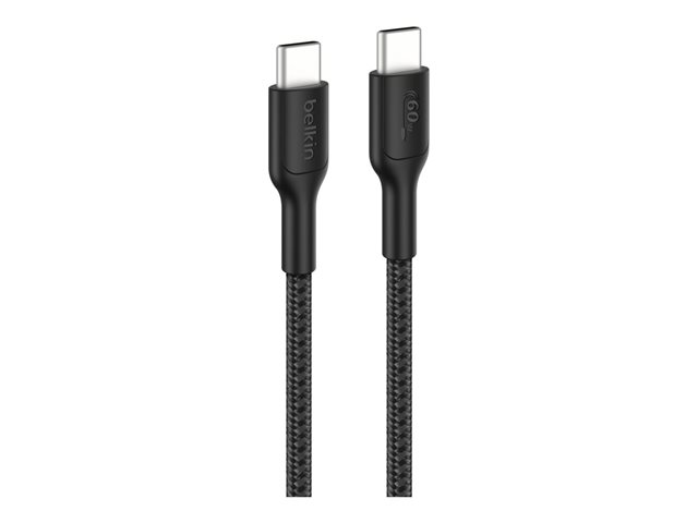 Belkin - USB cable - 24 pin USB-C (M) to 24 pin USB-C (M) - USB 2.0 - 2 m - USB-C Power Delivery (60W), braided cable, Fast Charging