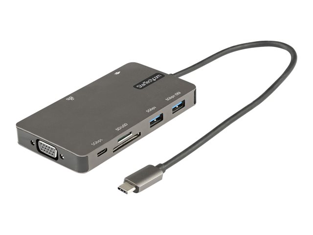 StarTech.com USB C Multiport Adapter, HDMI 4K 30Hz or VGA Travel Dock, 5Gbps USB 3.0 Hub (USB A / USB C Ports), 100W Power Delivery, SD/MicroSD Slot, GbE, 12\" (30cm) Long Attached Cable - USB C Mini Dock - Docking station - USB-C 3.2 Gen 1 - HDMI, VGA - 1GbE