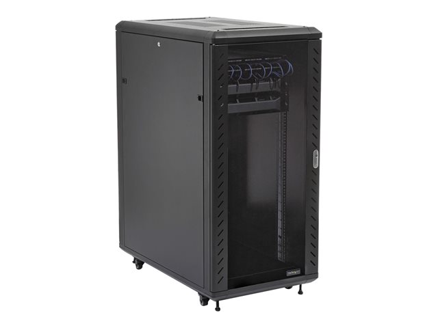 StarTech.com 32U 19\" Server Rack Cabinet, Adjustable Depth 6-32 inch, Lockable 4-Post Network/Data/AV Equipment Rack Enclosure w/ Glass Door & Casters, Flat Pack, 1763lb/800kg Capacity - Free Standing Server Rack (RK3236BKF) - Rack cabinet - 4-post - floor-standing - black - 32U - 19\"
