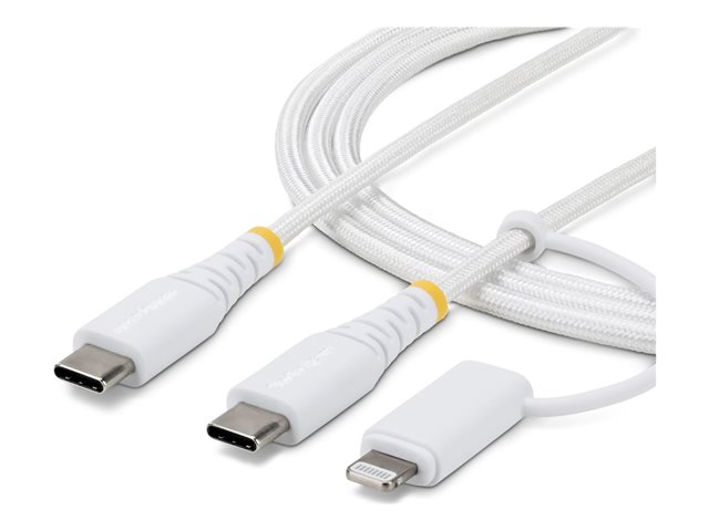 StarTech - USB cable - USB-C (M) to USB-C (M) - USB 2.0 - 3 A - 2 m - passive, USB Power Delivery (60W), rugged, up to 480 Mbps, braided, 2-in-1 - white