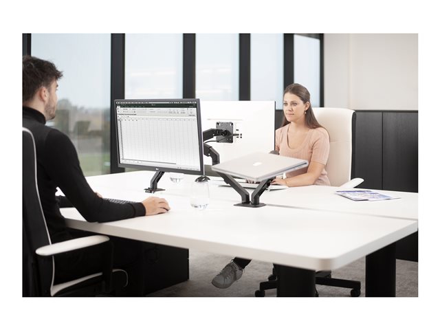 VISION Monitor Desk Arm Mount - LIFETIME WARRANTY - fits display 10-34\" with VESA sizes 75 x 75 or 100 x 100 - double-articulated - clamp or grommet to desk - rotate to portrait - smart spring-assisted weight balancing system - maximum reach 463 mm / 18.2\" - SWL 7 kg / 15 lb - matt black