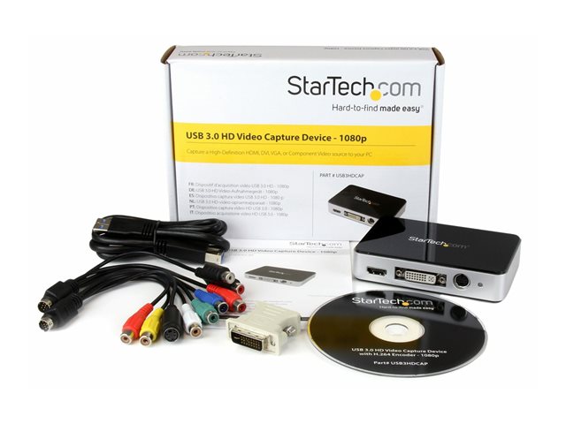 StarTech.com HDMI Video Capture Device - 1080p - 60fps Game Capture Card - USB Video Recorder - with HDMI DVI VGA (USB3HDCAP) - Video capture adapter - USB 3.0 - NTSC, PAL, PAL-M, PAL 60 - black