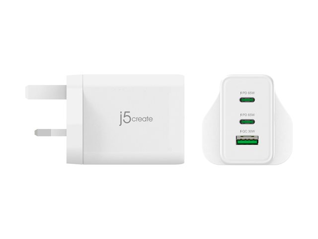 65W GaN USB-C 3-Port Charger - UK White