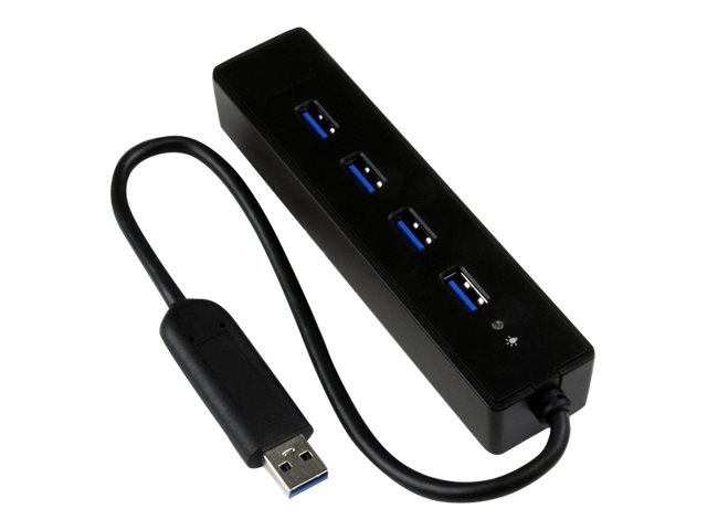 StarTech.com 4-Port USB 3.0 Hub with Built-in Cable - SuperSpeed Laptop USB Hub - Portable USB Splitter - Mini USB Hub (ST4300PBU3) - Hub - 4 x SuperSpeed USB 3.0 - desktop - for P/N: FCREADMICRO3, MSDREADU3CA