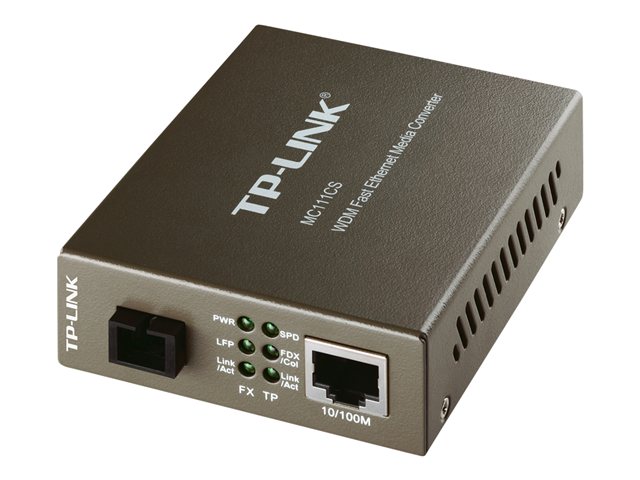 TP-Link MC111CS - Fibre media converter - 100Mb LAN - 10Base-T, 100Base-FX, 100Base-TX - RJ-45 / SC single-mode - up to 20 km - 1550 (TX) / 1310 (RX) nm