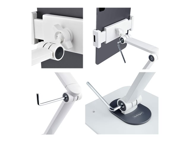 StarTech.com Adjustable Tablet Stand for Desk, Desk/Wall Mountable, Supports Up to 2.2lb, Universal Tablet Stand Holder for Desk, Articulating Tablet Mount with Pivot/Swivel/Rotate - Ergonomic Tablet Stand (ADJ-TABLET-STAND-W) - Stand - for tablet - aluminium and steel - white - screen size: 4.7\"-12.9\" - wall-mountable, desk-mountable