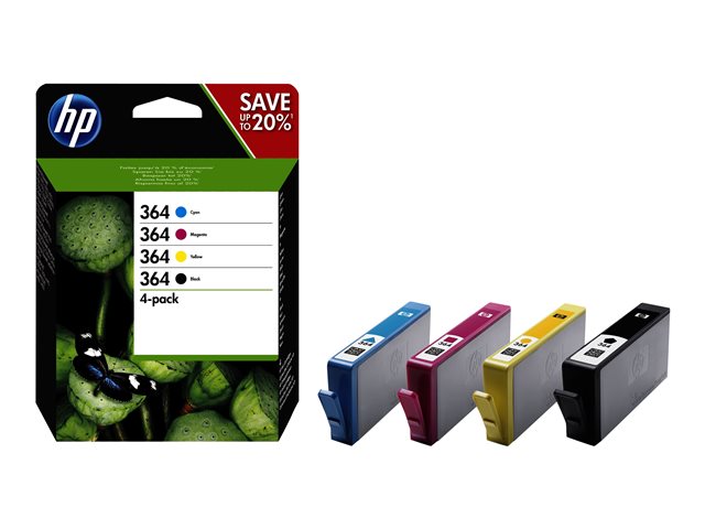 HP 364 - 4-pack - black, yellow, cyan, magenta - original - ink cartridge - for Deskjet 35XX, Photosmart 55XX, 55XX B111, 65XX, 65XX B211, 7510 C311, B110, Wireless B110