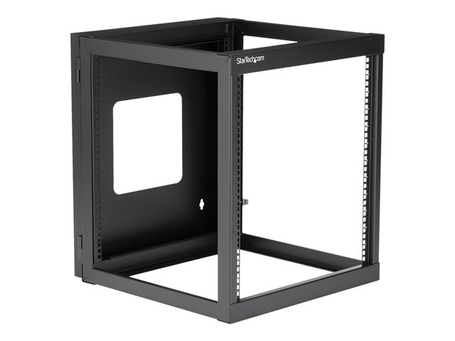 StarTech.com 12U Hinged Open Frame Wall Mount Server Rack - 4 Post 22 in. Depth Network Equipment Rack Cabinet - 140 lbs capacity (RK1219WALLOH) - Rack - wall mountable - black - 12U - 22\"