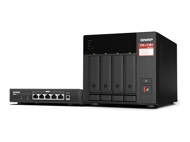 QNAP TS-473A - NAS server - 4 bays - SATA 6Gb/s - RAID JBOD, RAID 0, 1, 10, 5, 6 - RAM 8 GB - 2.5 Gigabit Ethernet - iSCSI support - with QSW-1105-5T switch