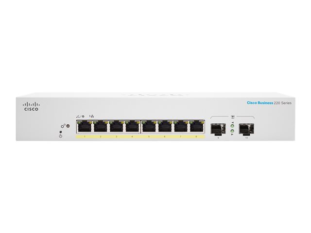 Cisco Business 220 Series CBS220-8FP-E-2G - Switch - smart - 8 x 10/100/1000 (PoE+) + 2 x Gigabit SFP (uplink) - rack-mountable - PoE+ (130 W)