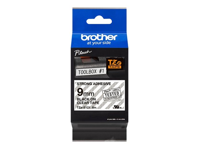 Brother TZe-S121 - Extra strength adhesive - black on clear - Roll (0.9 cm x 8 m) 1 cassette(s) laminated tape - for Brother PT-D210, D600, H110, P-Touch PT-1005, 1880, E310, E800, P-Touch Cube Plus PT-P710
