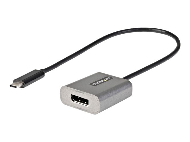 StarTech.com USB C to DisplayPort Adapter, 8K/4K 60Hz USB-C to DisplayPort 1.4 Adapter Dongle, USB Type-C to DP Monitor Video Converter, Thunderbolt 3 Compatible, w/12\" Long Attached Cable - HBR3, DSC, DP Alt Mode (CDP2DPEC) - Adapter - 24 pin USB-C (M) to DisplayPort (F) - Thunderbolt 3 / DisplayPort 1.4 - 8K60Hz support, 4K60Hz support - grey