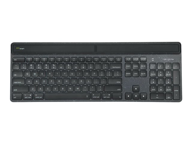 Targus EcoSmart - Keyboard - sustainable energy harvesting - antimicrobial - backlit - wireless - Bluetooth 5.0 - QWERTY - UK - key switch: Scissor-Key - black - sustainable packaging