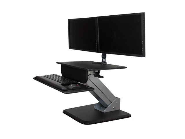 StarTech.com Height Adjustable Standing Desk Converter - Sit Stand Desk with One-finger Adjustment - Ergonomic Desk (ARMSTS) - Mounting kit (clamp plate, keyboard tray, pneumatic arm, base, keyboard tray backing, workstation, mounting pillar, small pressure pads (keyboard tray), circular pressure pads (base), back plate (keyboard)) - for LCD display / PC equipment - steel - black, silver - screen size: 12\"-30\" - desktop - for P/N: ARMPIVOTB, ARMPIVOTHD, ARMPIVOTV2, LTRISERP, MONSTADJD, MONSTADJDL, MONSTADQI