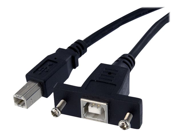 StarTech.com 1 ft Panel Mount USB Cable B to B - F/M - USB cable - USB Type B (F) to USB Type B (M) - USB 2.0 - 1 ft - molded, thumbscrews - black - USBPNLBFBM1 - USB cable - USB Type B (F) to USB Type B (M) - USB 2.0 - 30 cm - molded, thumbscrews -