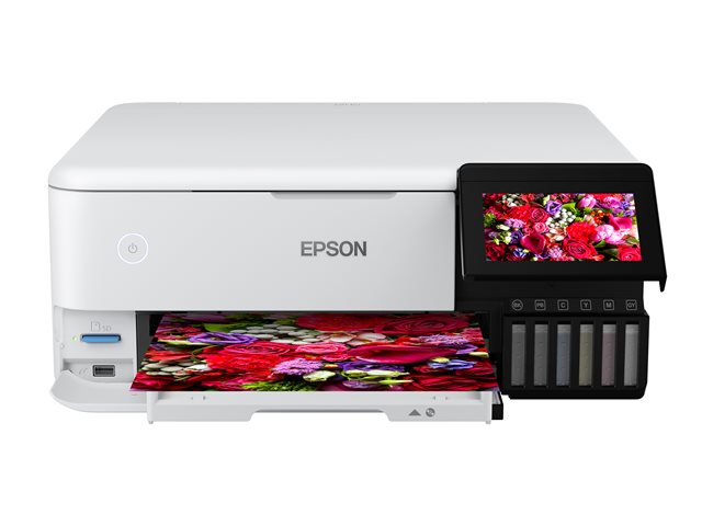 Epson EcoTank ET-8500 - Multifunction printer - colour - ink-jet - refillable - A4/Letter (media) - up to 16 ppm (printing) - USB, LAN, Wi-Fi(ac), USB host - white